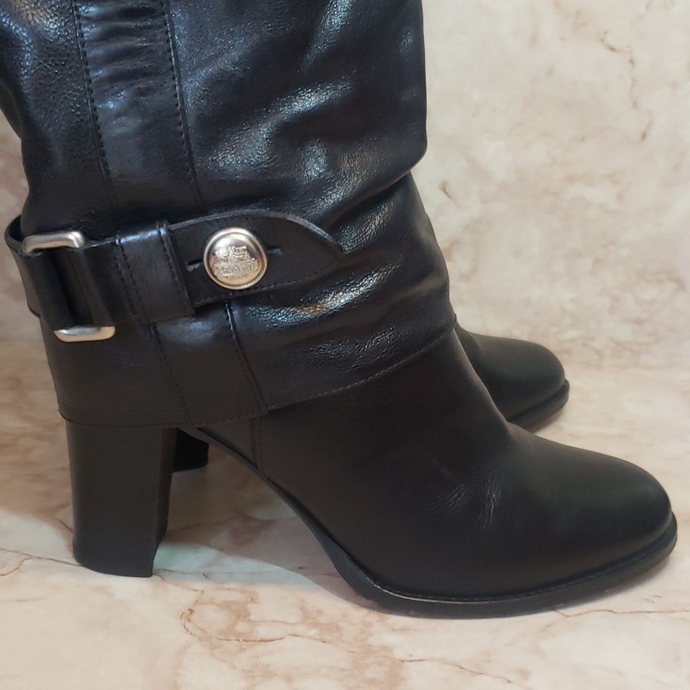 Coach Black Leather High Heel Pull On Women's Knee Length Boots Size 7 - Picture 5 of 9